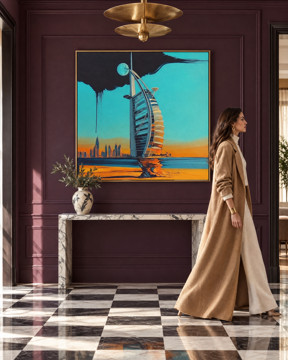Dali x Dubai canvas in a villa entrance foyer